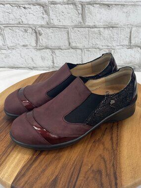 Finn Comfort Edina Womens US 7.5 UK 5.5 Burgundy Black Leather Slip On Shoes